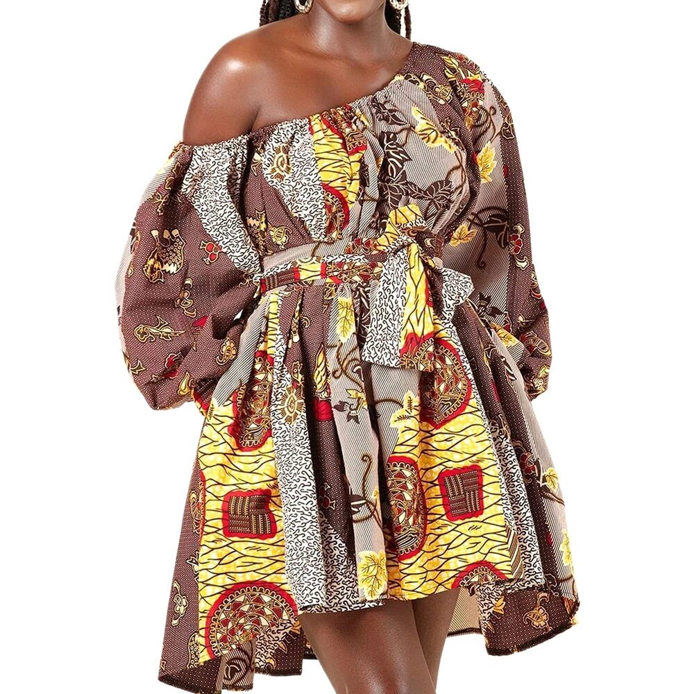 5602 Sexy African Floral Printed Mini Dresses High Waist Dashiki Skirt